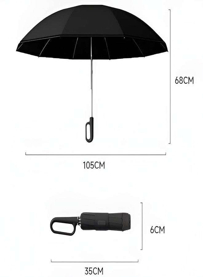 Contacts Ring Buckle Umbrella 2025 - Two Folding Travel Umbrella, Windproof, Automatic Open/Close, Compact for Rain & Sun (Black) - Image 5